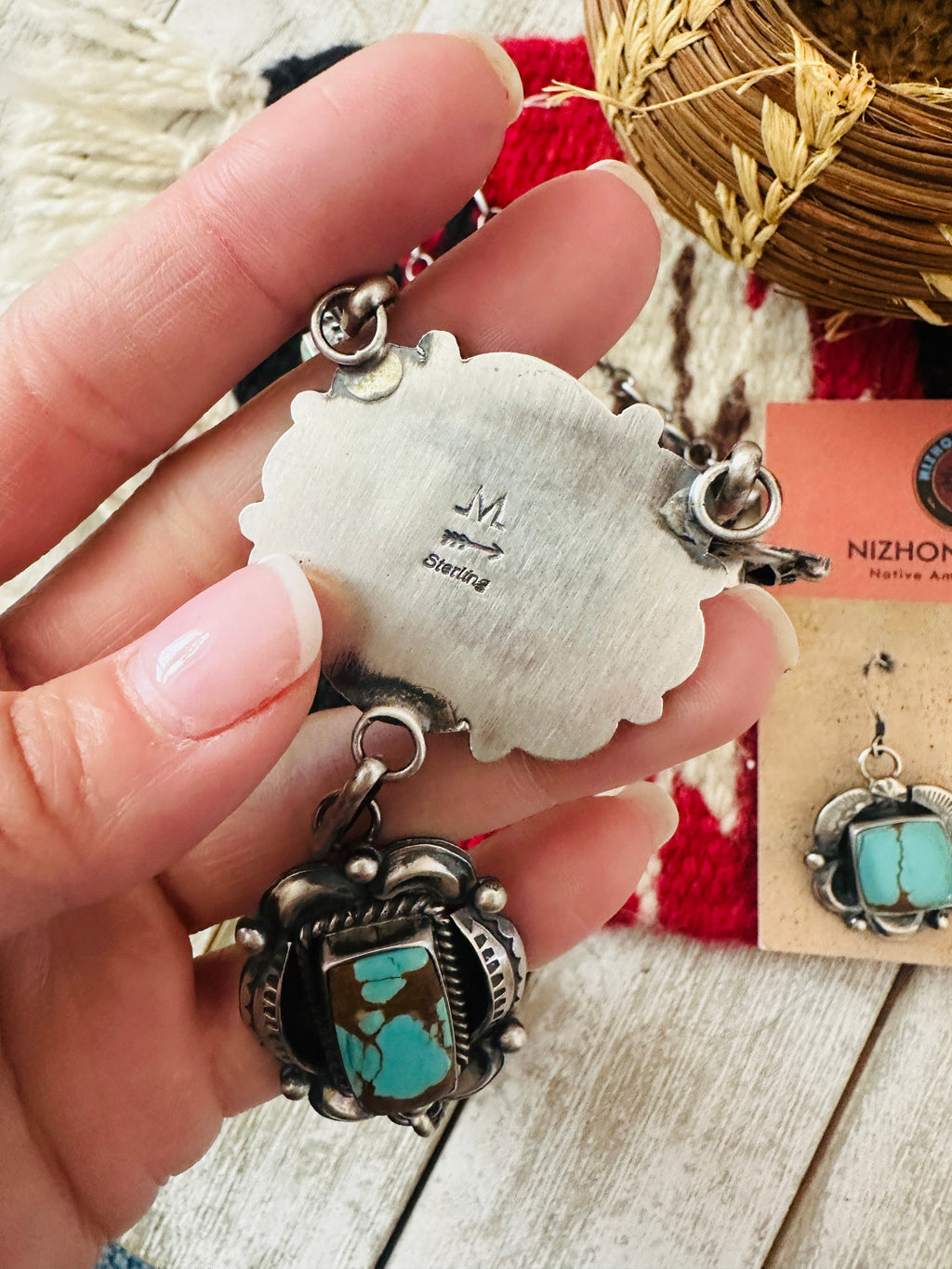 Handcrafted Number 8  Turquoise & Sterling Silver Necklace Set