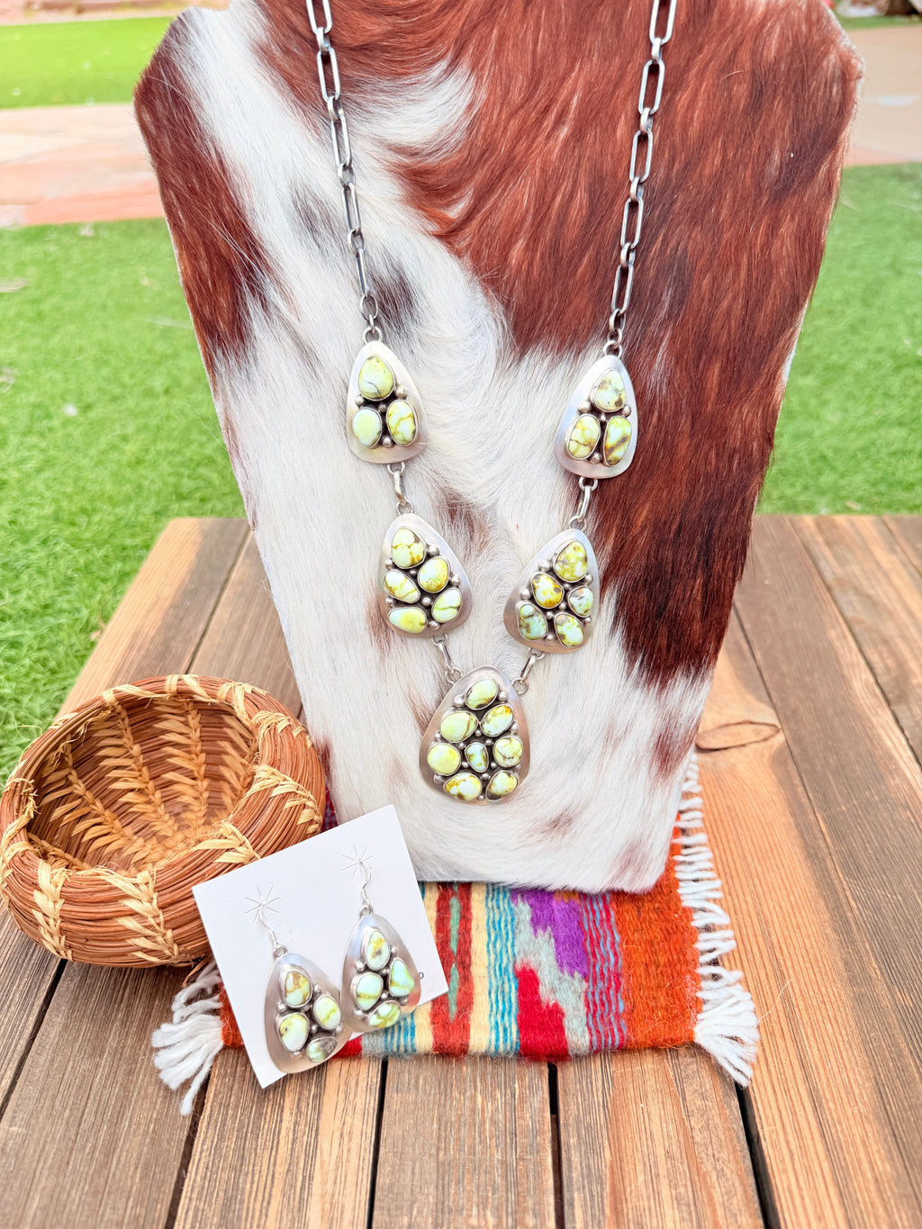 Handcrafted Palomino Turquoise & Sterling Silver Necklace and Earring Set by Charles Johnson