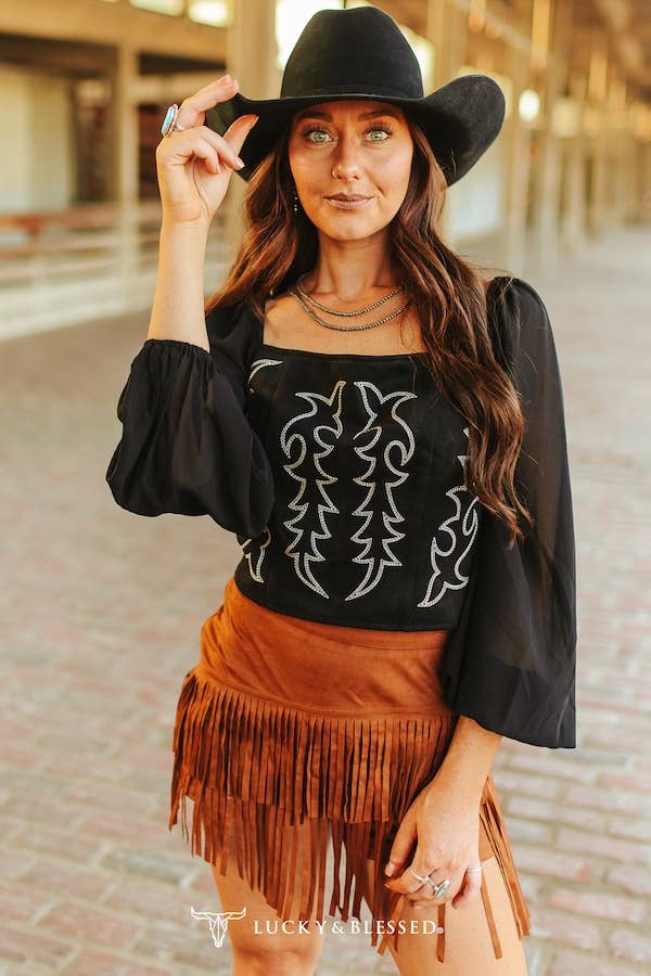 Black Western Embroidered Corset Top
