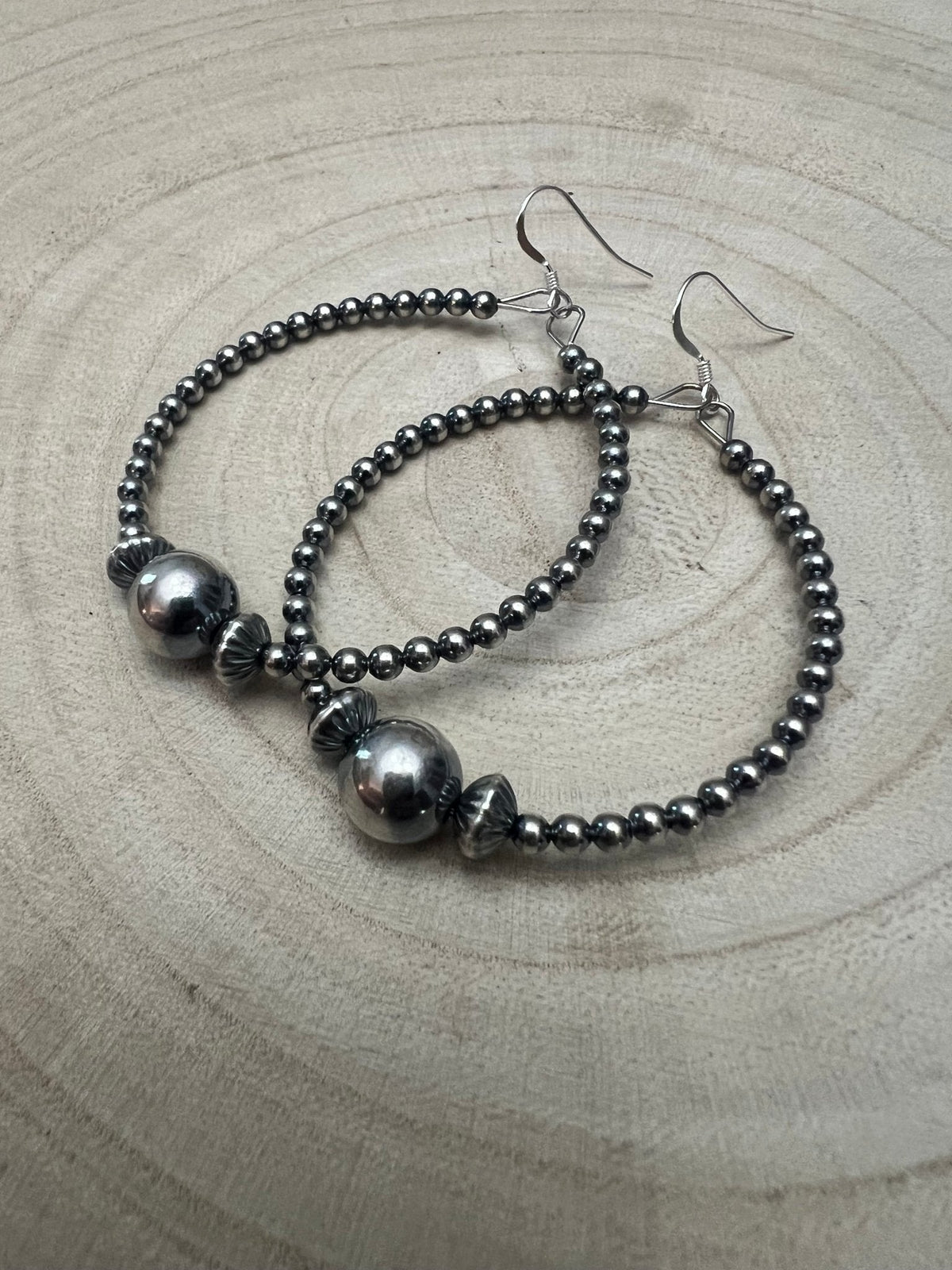 3mm Sterling Pearl Hoops with 10mm Center — 2 inch drop