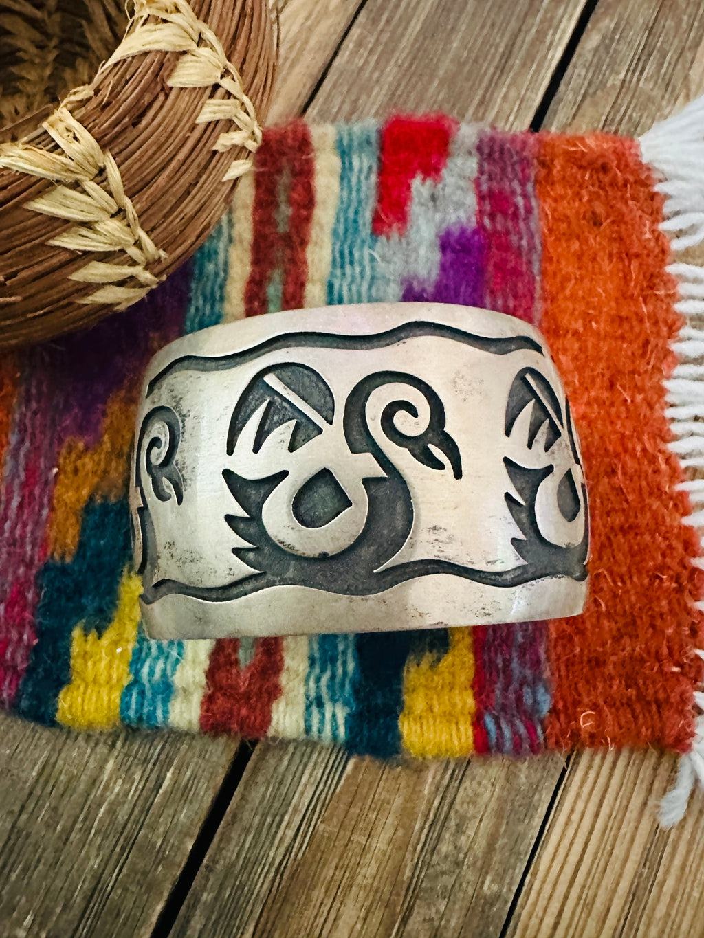 Handcrafted Old Pawn Sterling Silver Overlay Cuff Bracelet