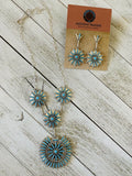 Handcrafted Sterling Silver & Turquoise Needlepoint  Necklace & Earring Set Signed