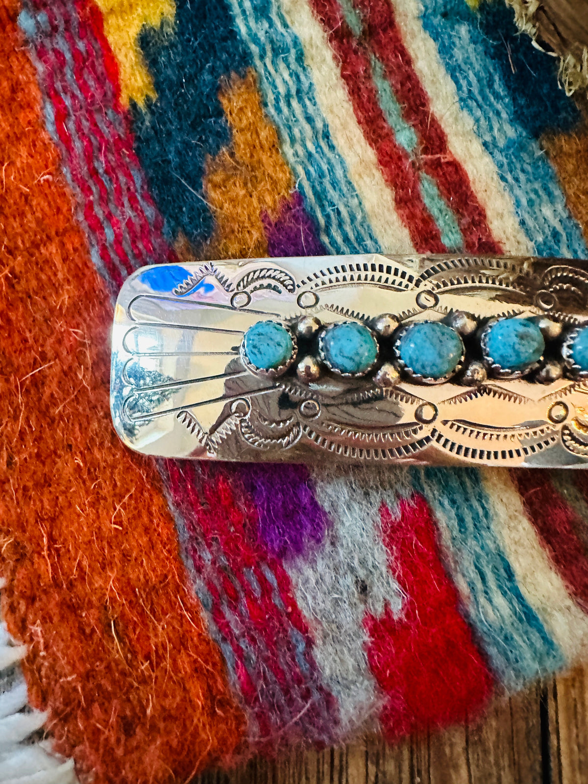 Handcrafted Turquoise & Sterling Silver Concho Hair Barrette