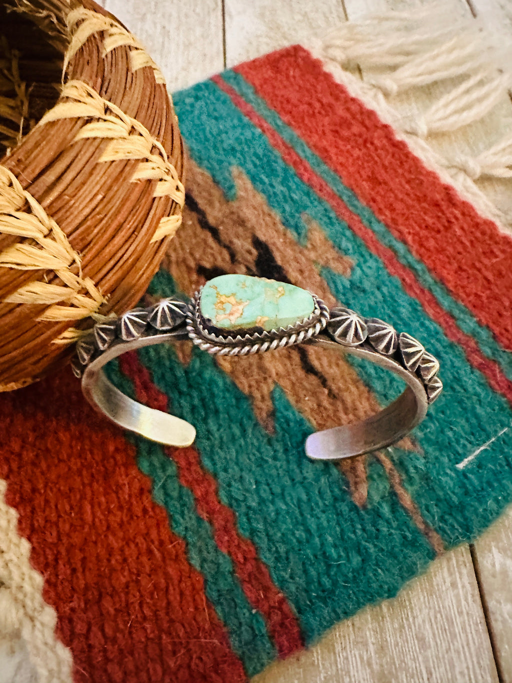 Handcrafted Turquoise & Sterling Silver Cuff Bracelet by Kevin Billah