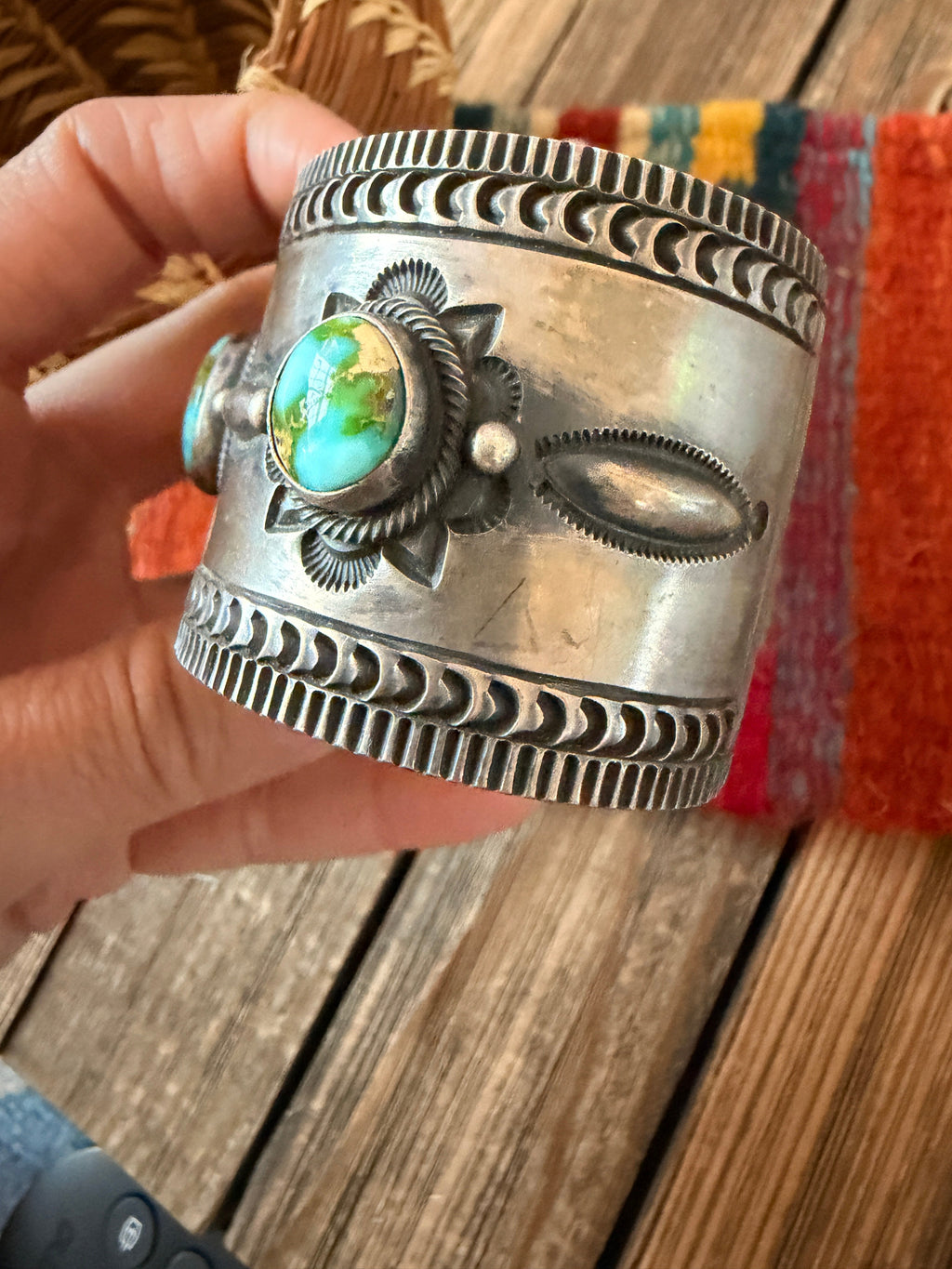 Handcrafted Sonoran Mountain Turquoise & Sterling Silver Cuff Bracelet By Aaron Toadlena