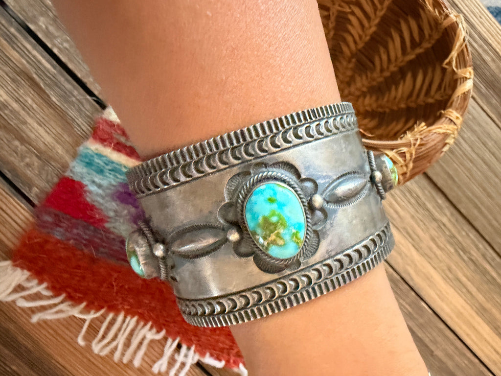 Handcrafted Sonoran Mountain Turquoise & Sterling Silver Cuff Bracelet By Aaron Toadlena