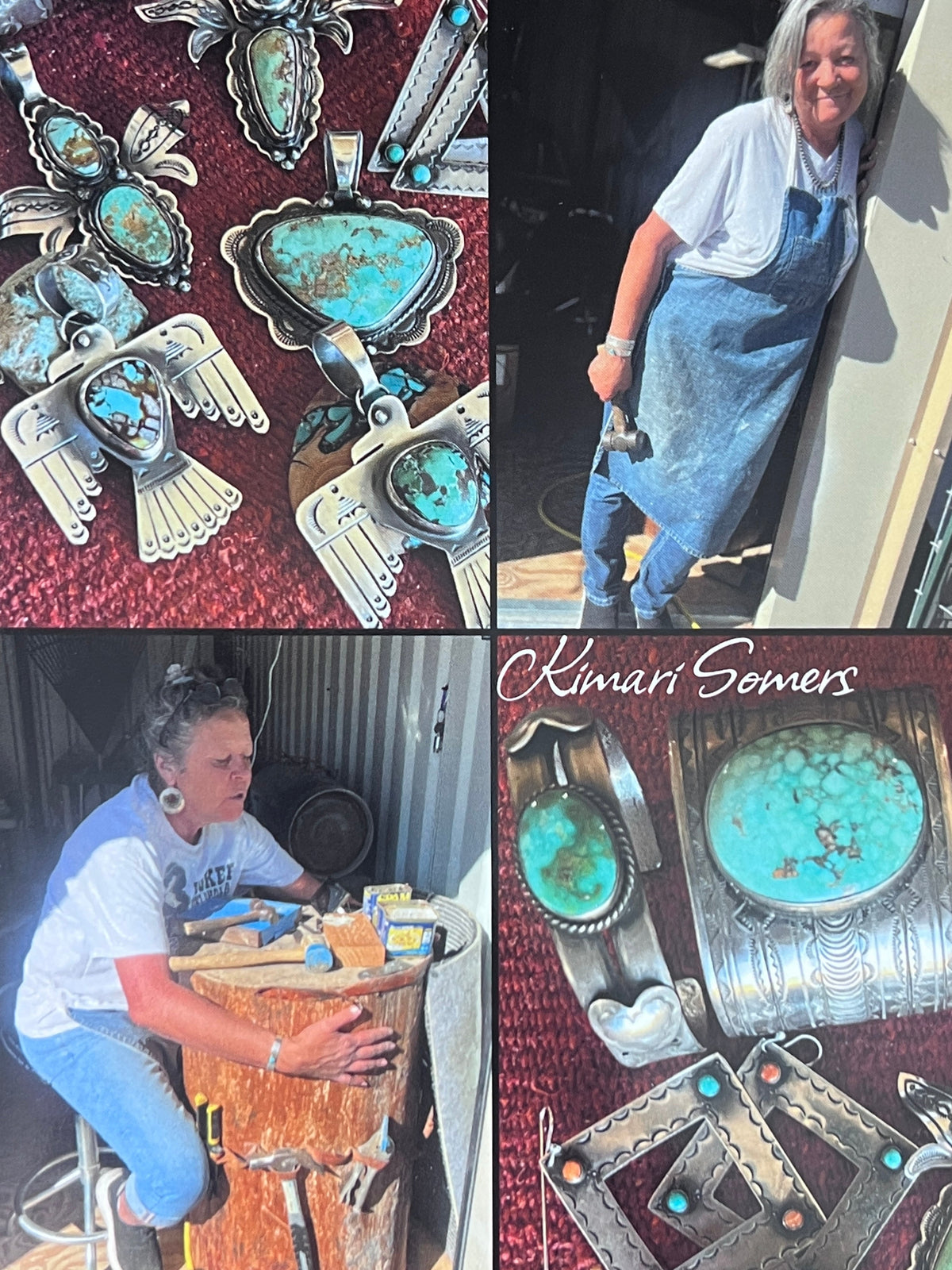 Kimari Somers Hand Stamped Sterling Silver Heart Motif Horseshoe Pendant with Brass & Royston Turquoise