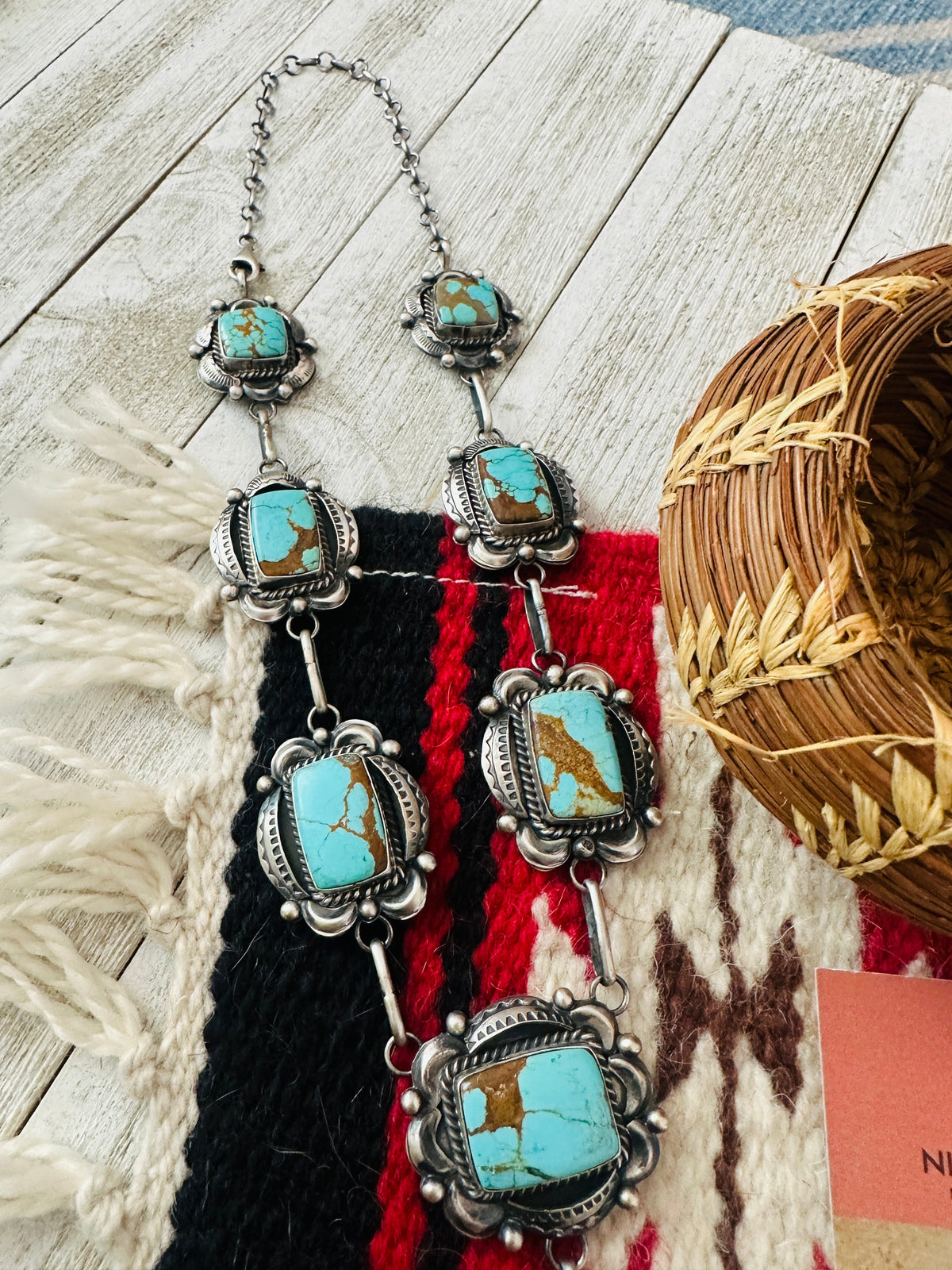 Handcrafted Number 8  Turquoise & Sterling Silver Necklace Set
