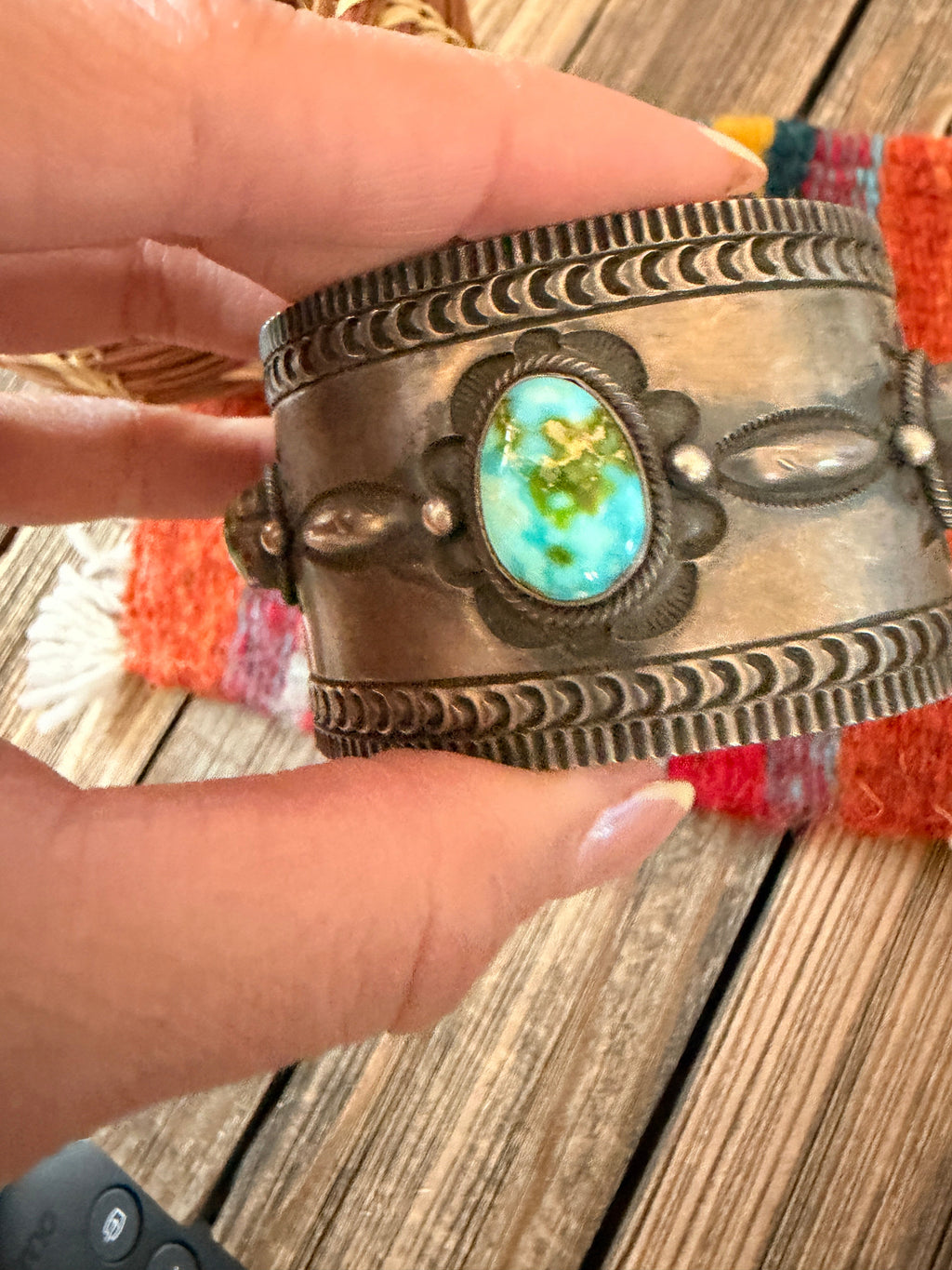 Handcrafted Sonoran Mountain Turquoise & Sterling Silver Cuff Bracelet By Aaron Toadlena