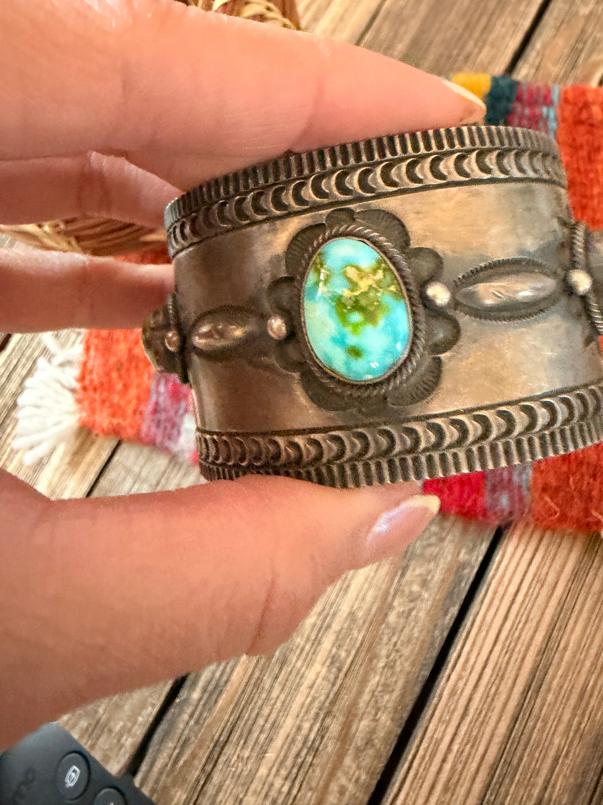 Handcrafted Sonoran Mountain Turquoise & Sterling Silver Cuff Bracelet By Aaron Toadlena