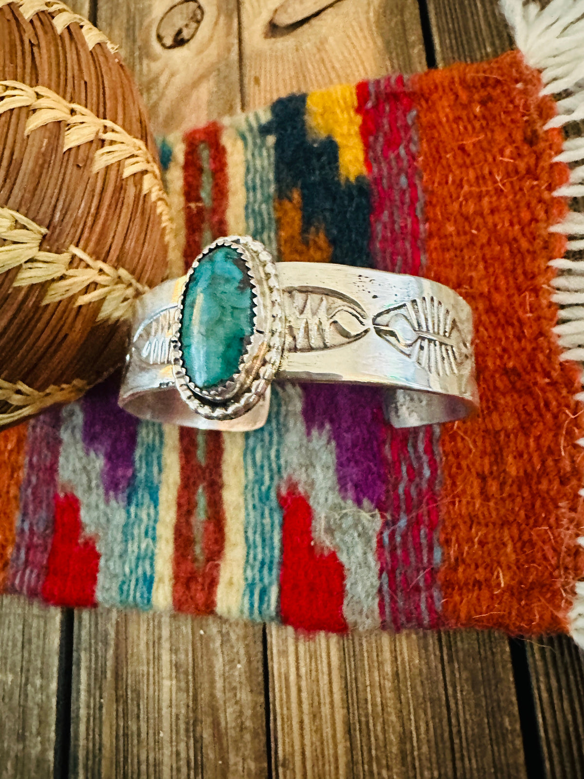 Handcrafted Old Pawn Sterling Silver & Turquoise Cuff Bracelet