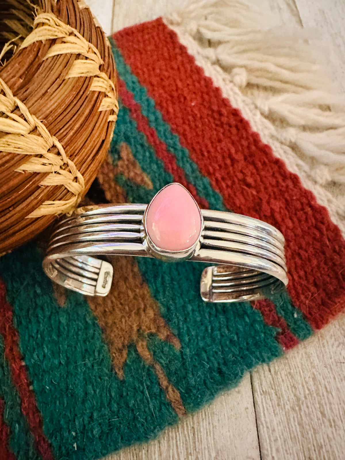 Handcrafted Sterling Silver & Queen Pink Conch Cuff Bracelet