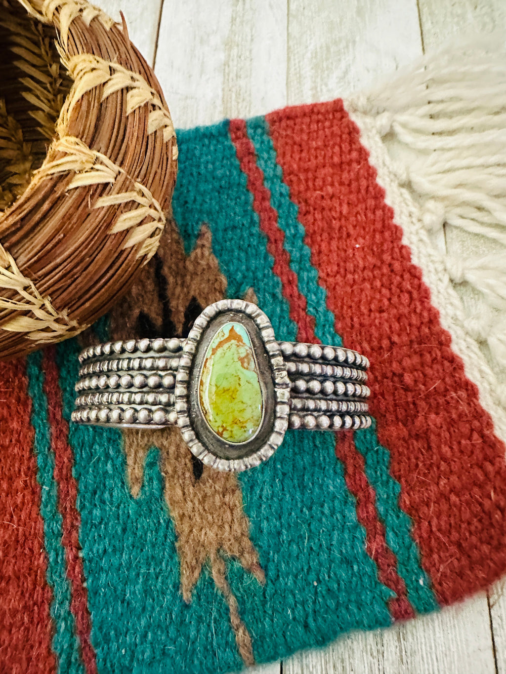 Handcrafted Old Pawn Turquoise & Sterling Silver Cuff Bracelet