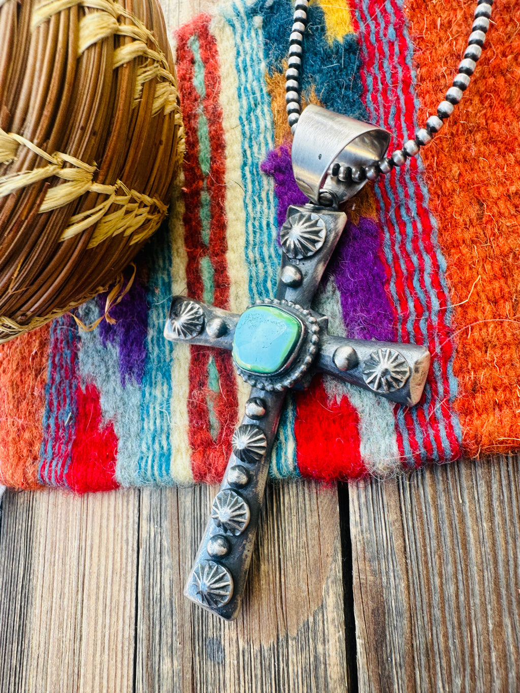 Handcrafted Sonoran Mountain Turquoise & Sterling Silver Cross Pendant by Chimney Butte