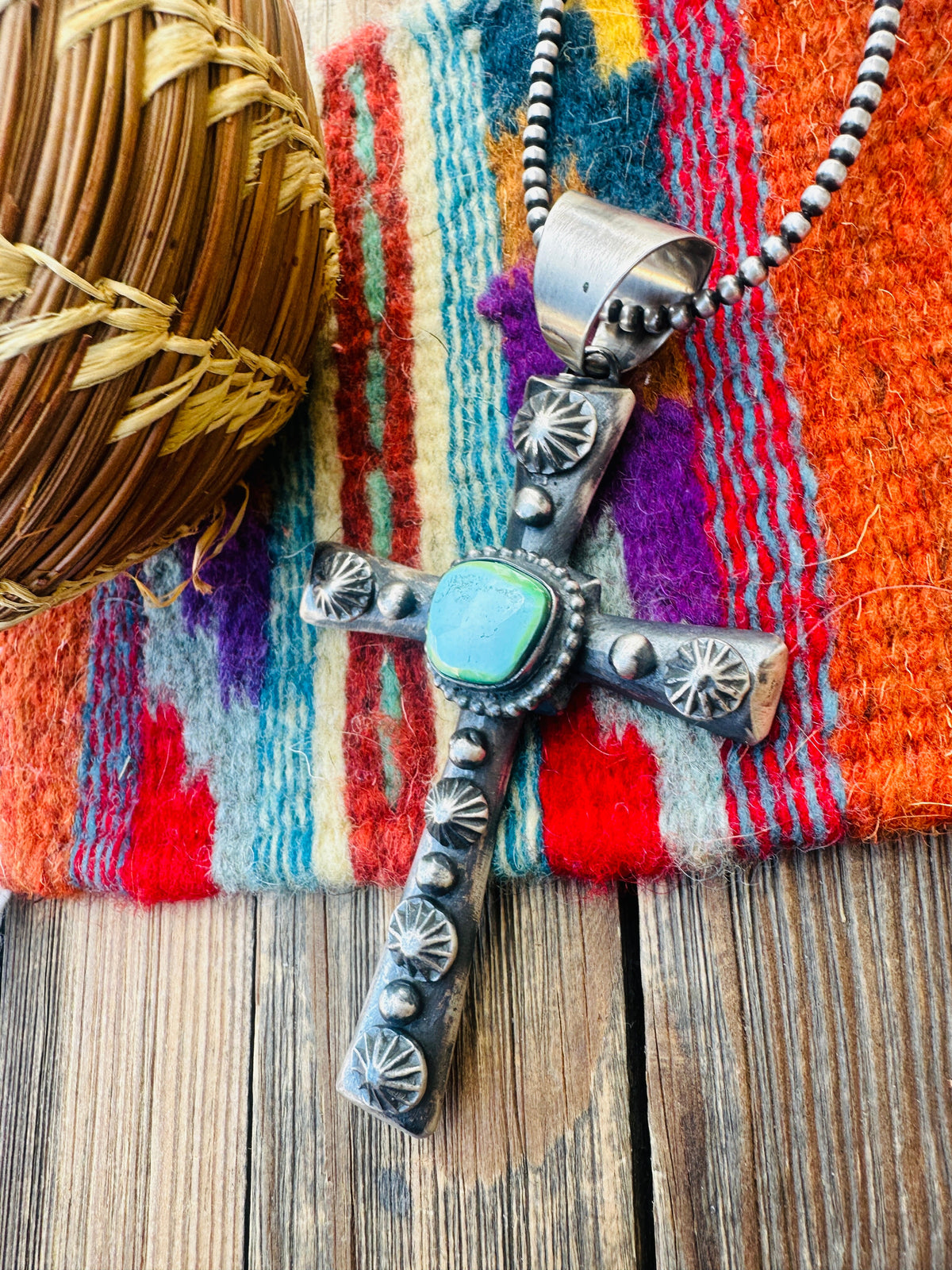 Handcrafted Sonoran Mountain Turquoise & Sterling Silver Cross Pendant by Chimney Butte