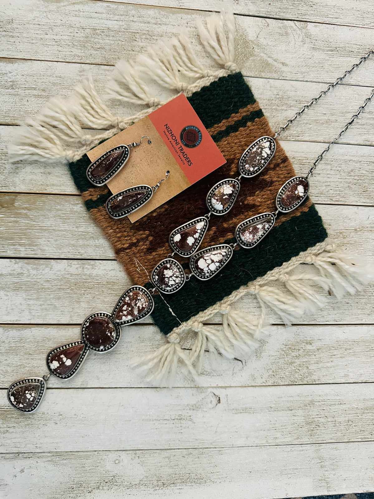 Handcrafted Wild Horse & Sterling Silver Lariat Necklace Set