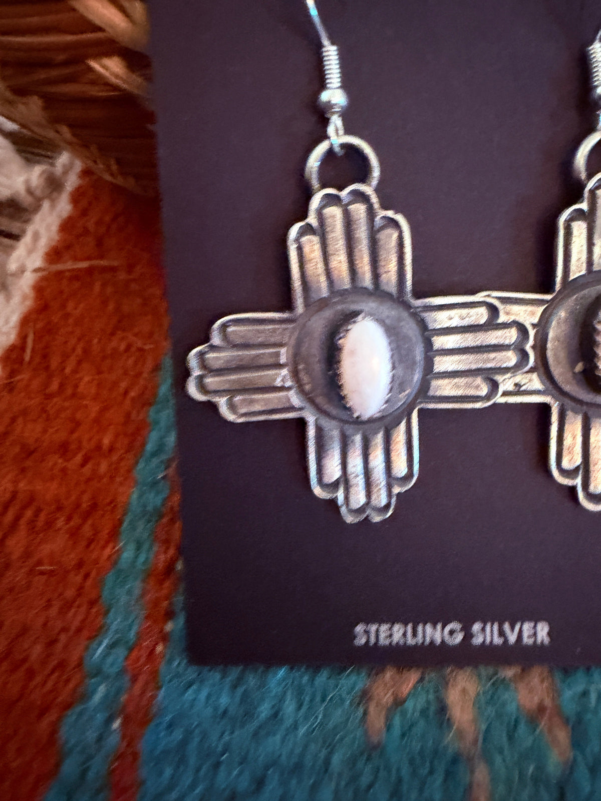 Handcrafted Queen Pink Conch & Sterling Silver Zia Cross Dangle Earrings by Kevin Billah