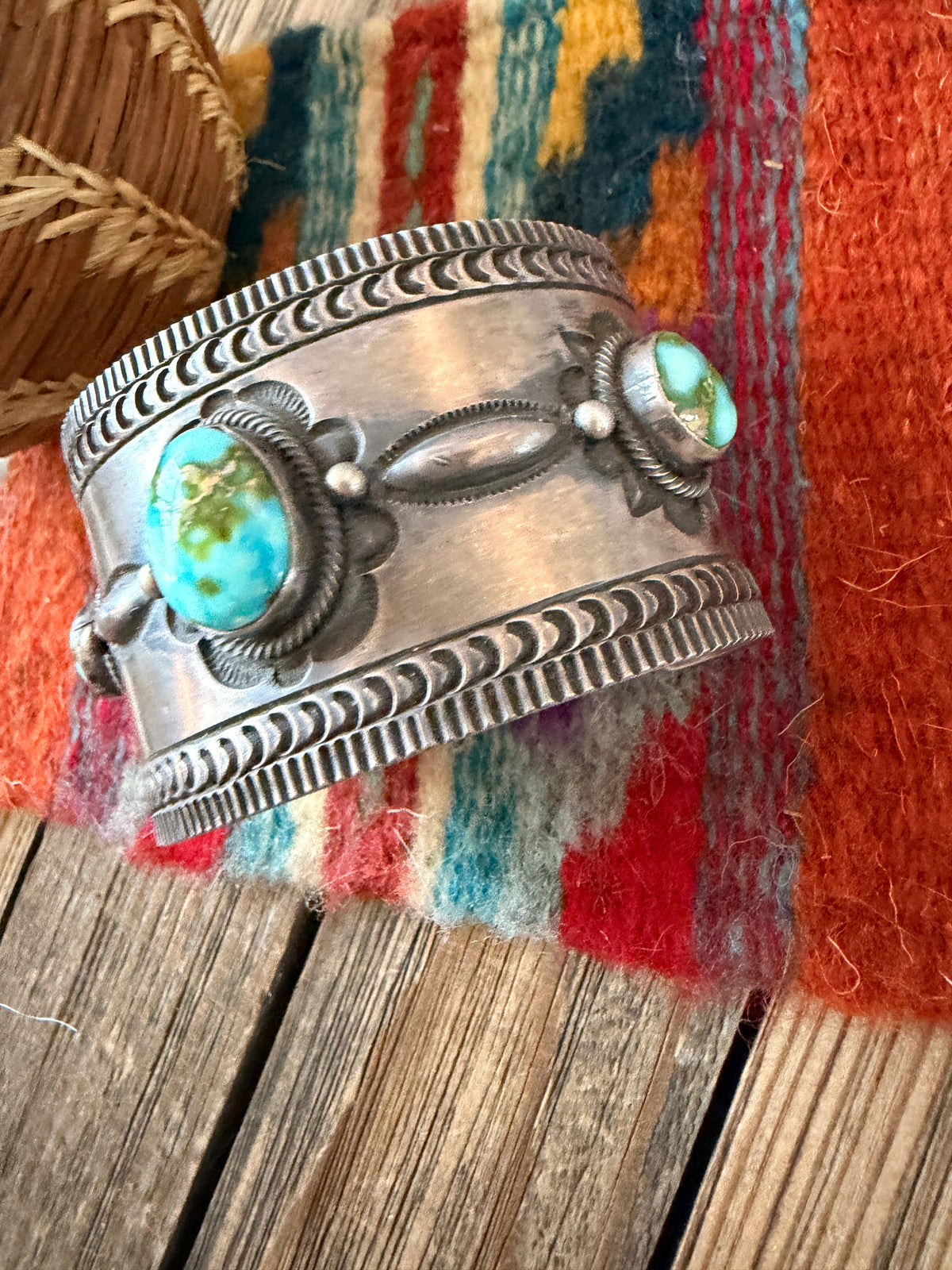 Handcrafted Sonoran Mountain Turquoise & Sterling Silver Cuff Bracelet By Aaron Toadlena