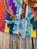 Handcrafted Sterling Silver & Turquoise Bullhead Pendant by Leroy James