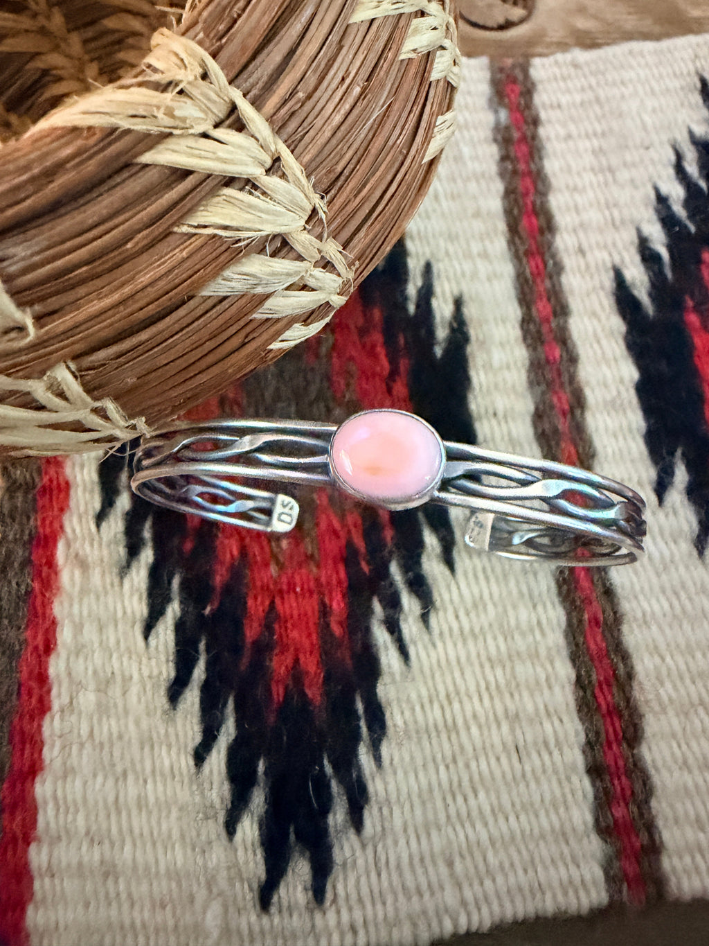 Handcrafted Queen Pink Conch & Sterling Silver Cuff Bracelet