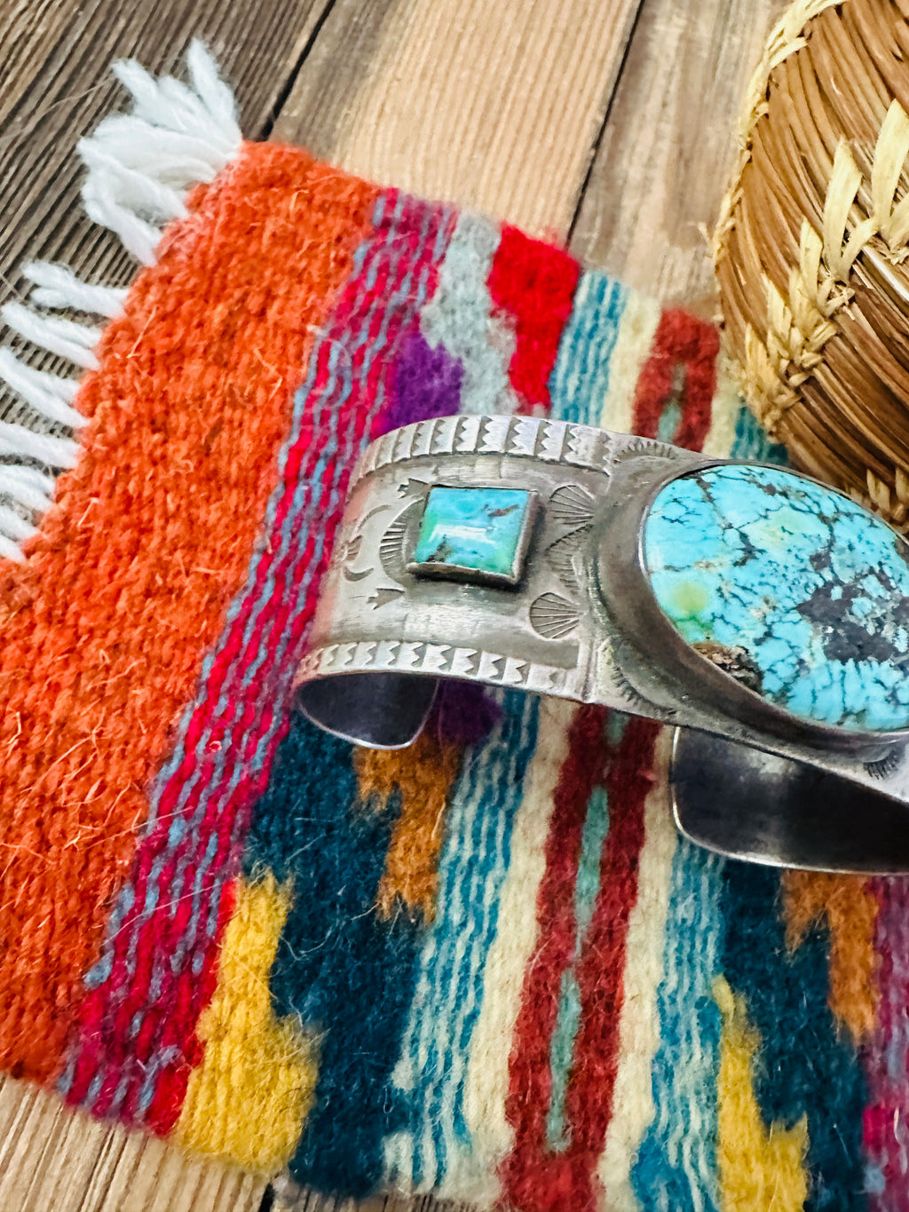 Handcrafted Old Pawn Sterling Silver & Turquoise Cuff Bracelet