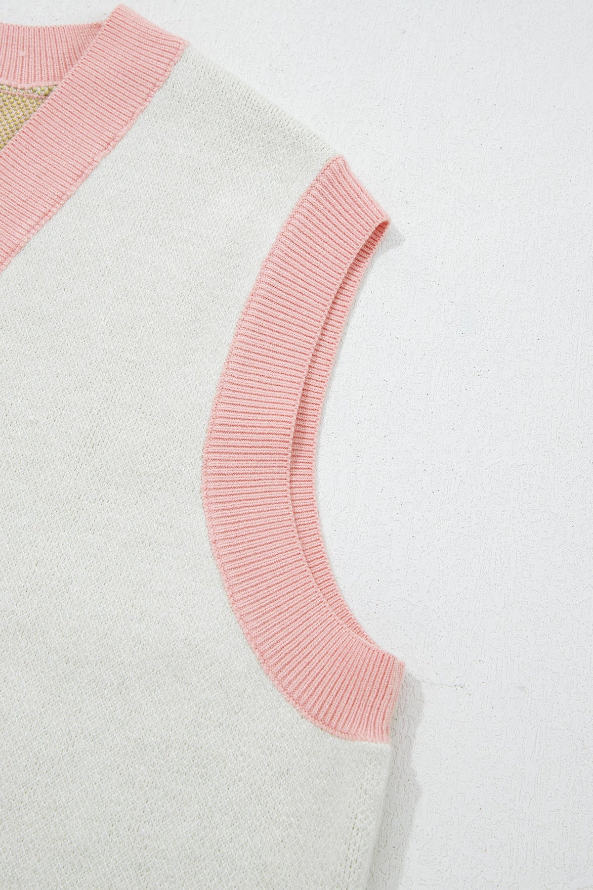 Pink Color Block Trim Button Front Cactus Pattern Western Sweater Vest