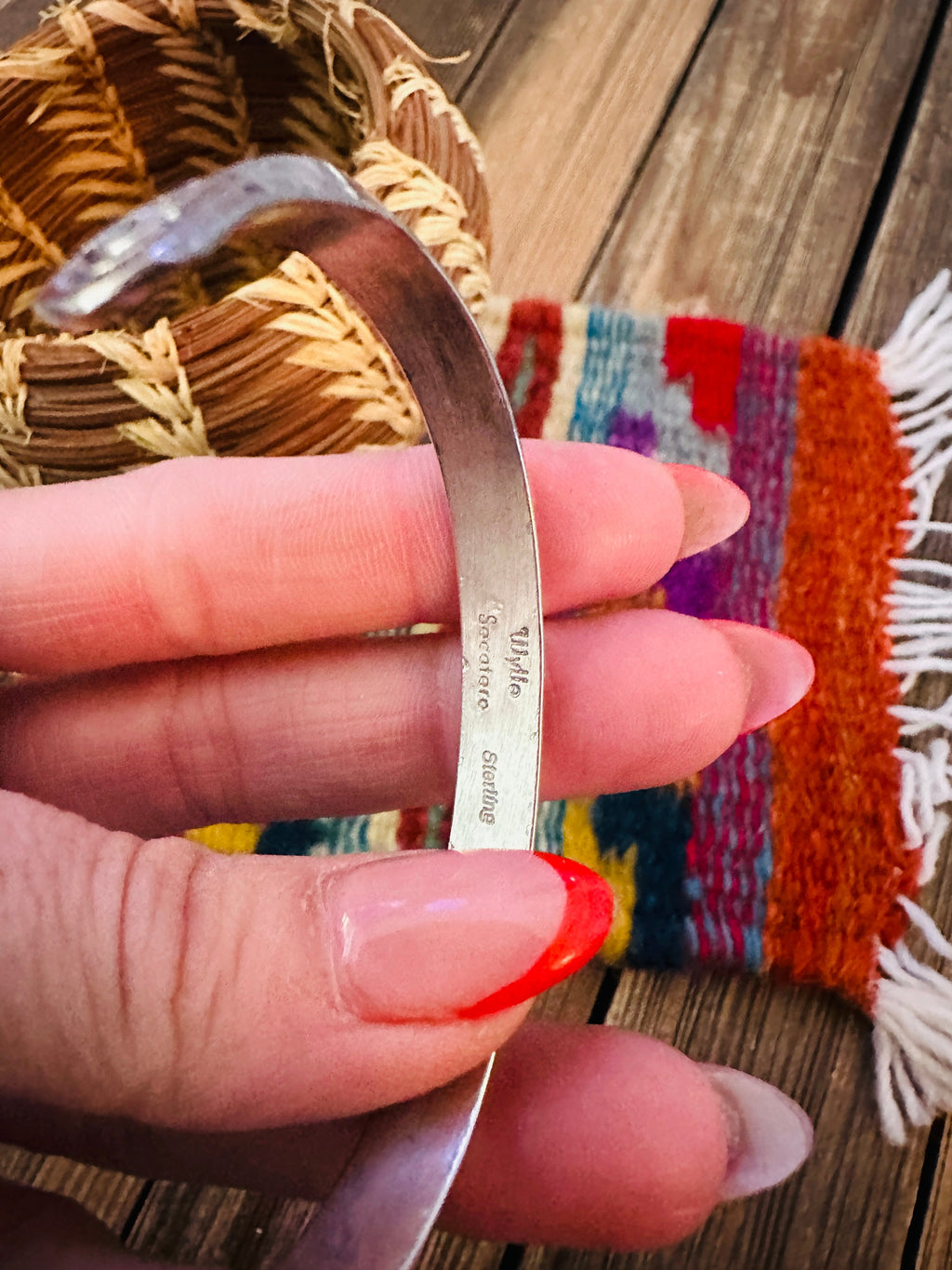 Hand Stamped Sterling Silver Cuff Bracelet by Wylie Secatero