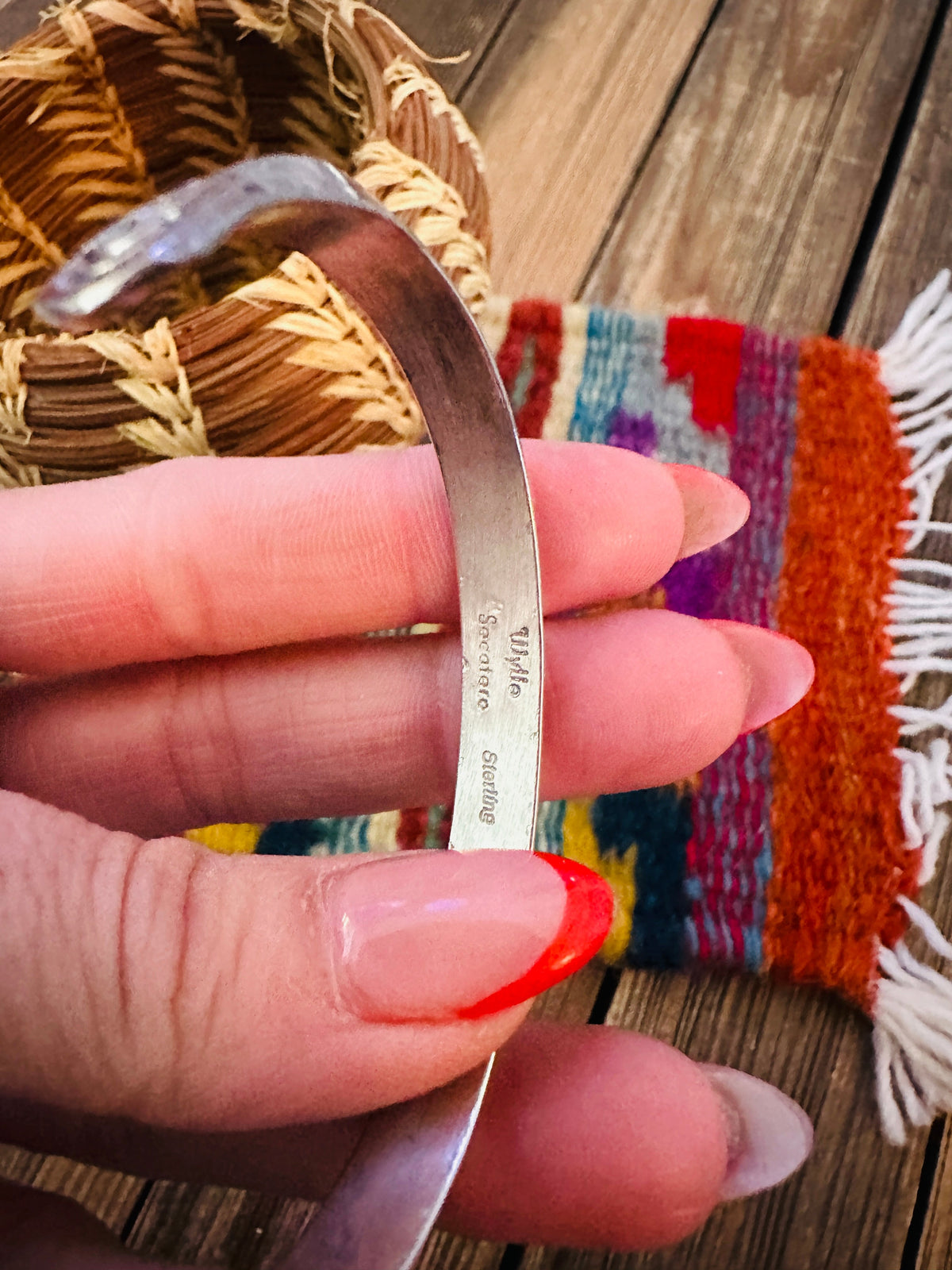 Hand Stamped Sterling Silver Cuff Bracelet by Wylie Secatero