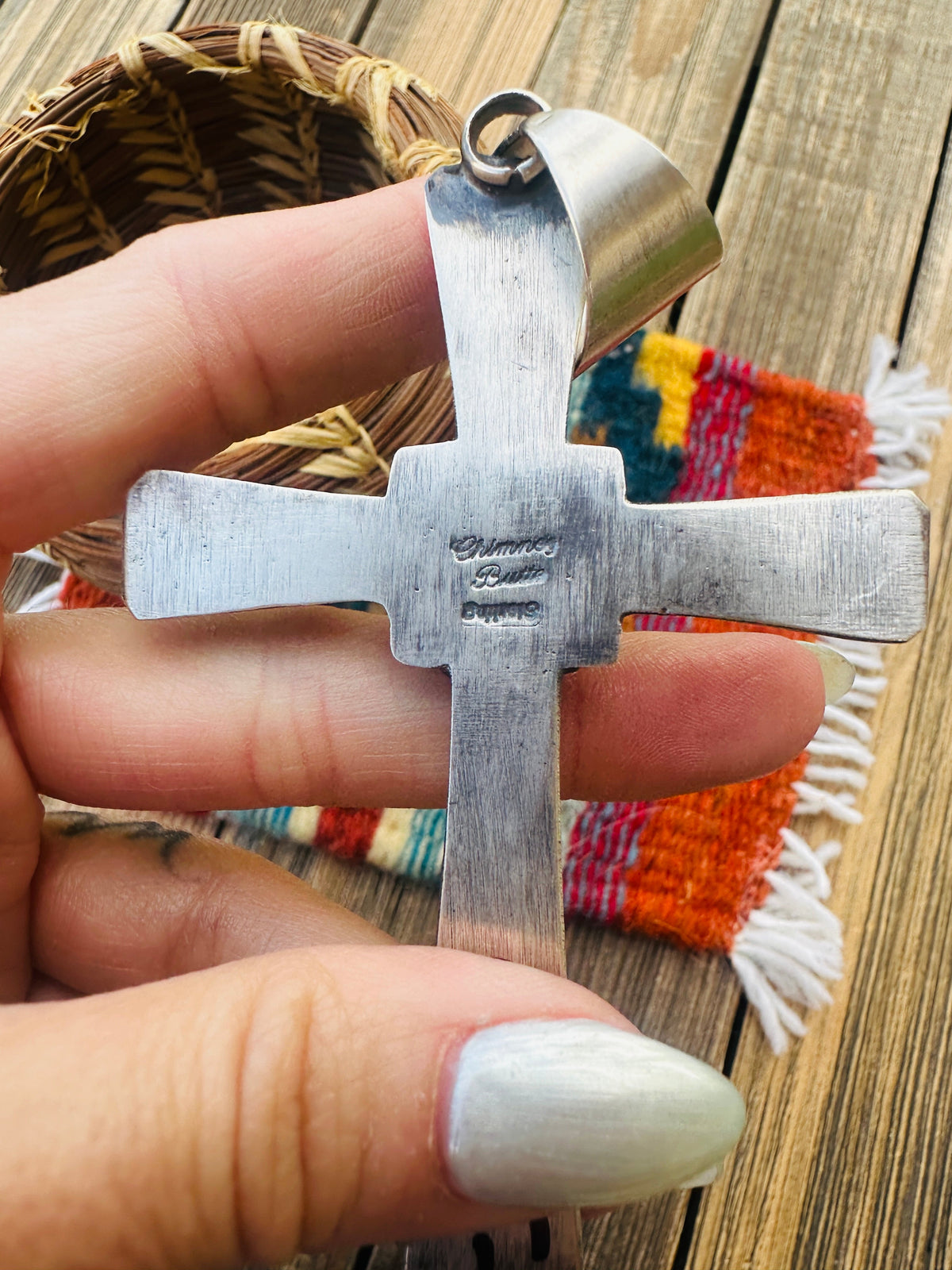 Handcrafted Sonoran Mountain Turquoise & Sterling Silver Cross Pendant by Chimney Butte