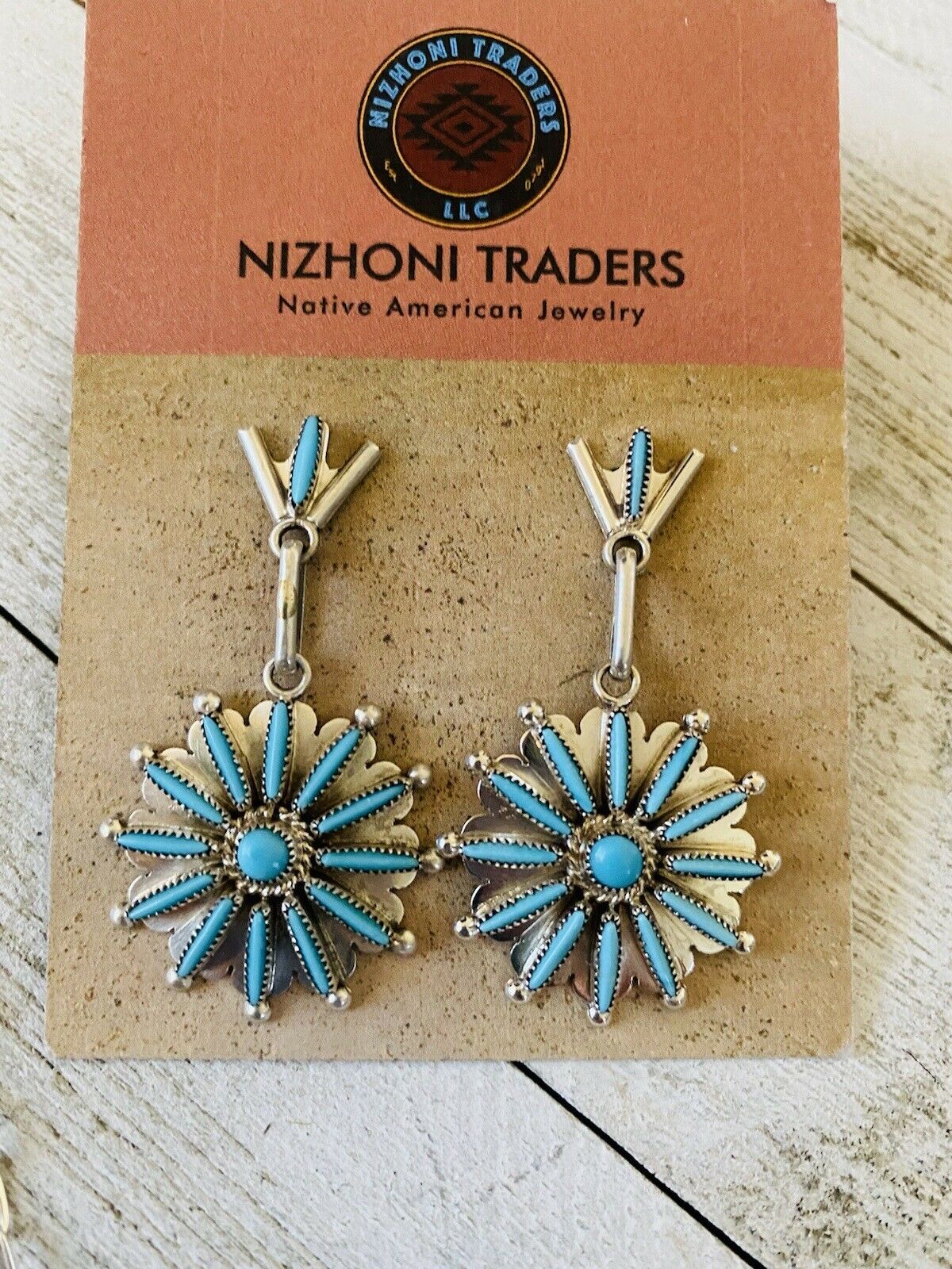 Handcrafted Sterling Silver & Turquoise Needlepoint  Necklace & Earring Set Signed