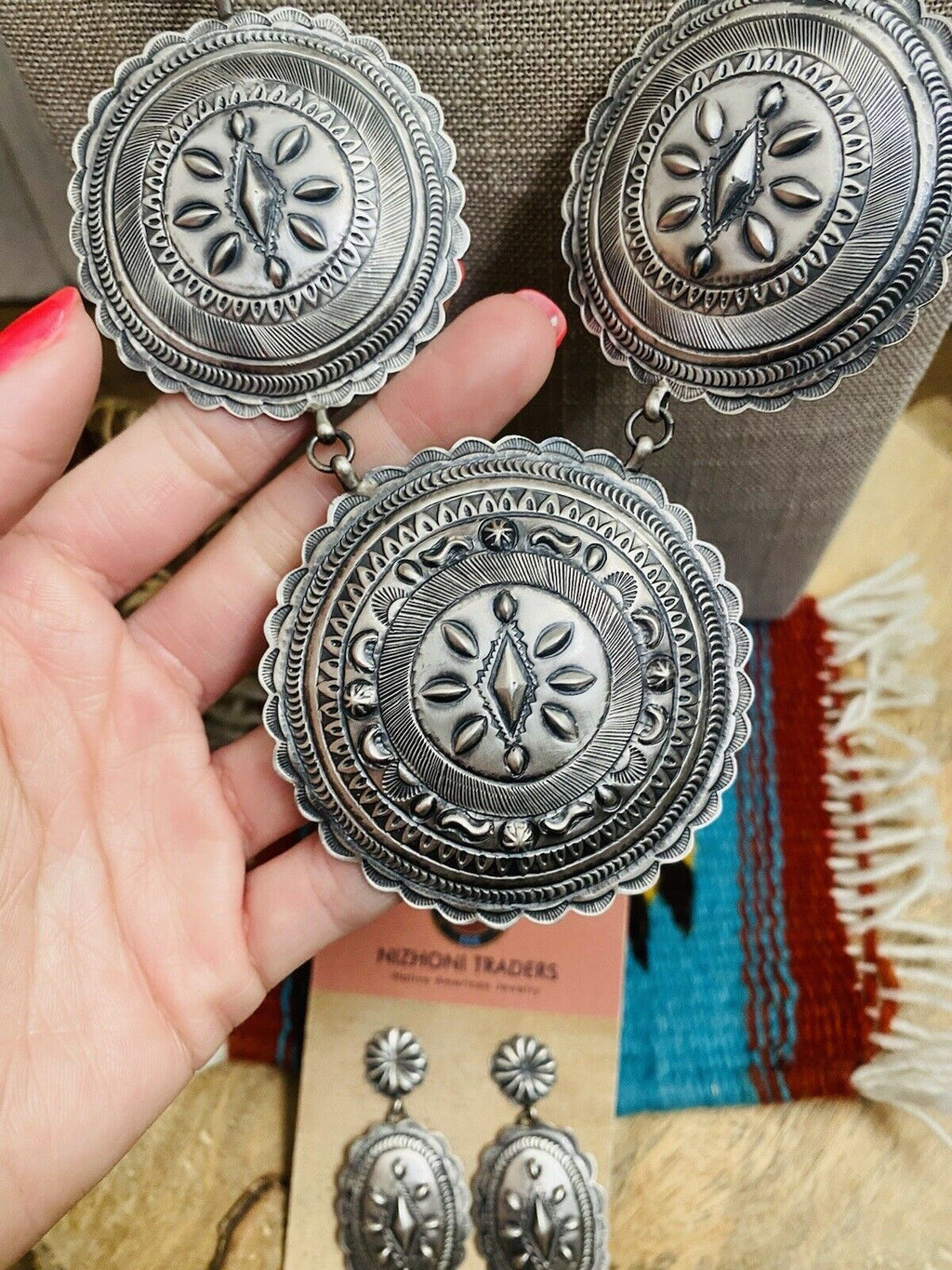 Handcrafted & Hand Stamped Sterling Silver Necklace & Earring Set By Eugene Charley