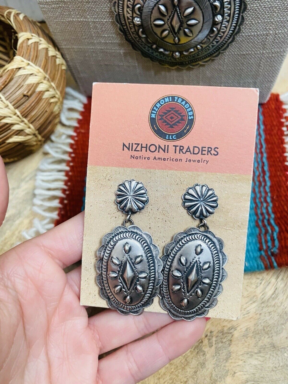 Handcrafted & Hand Stamped Sterling Silver Necklace & Earring Set By Eugene Charley