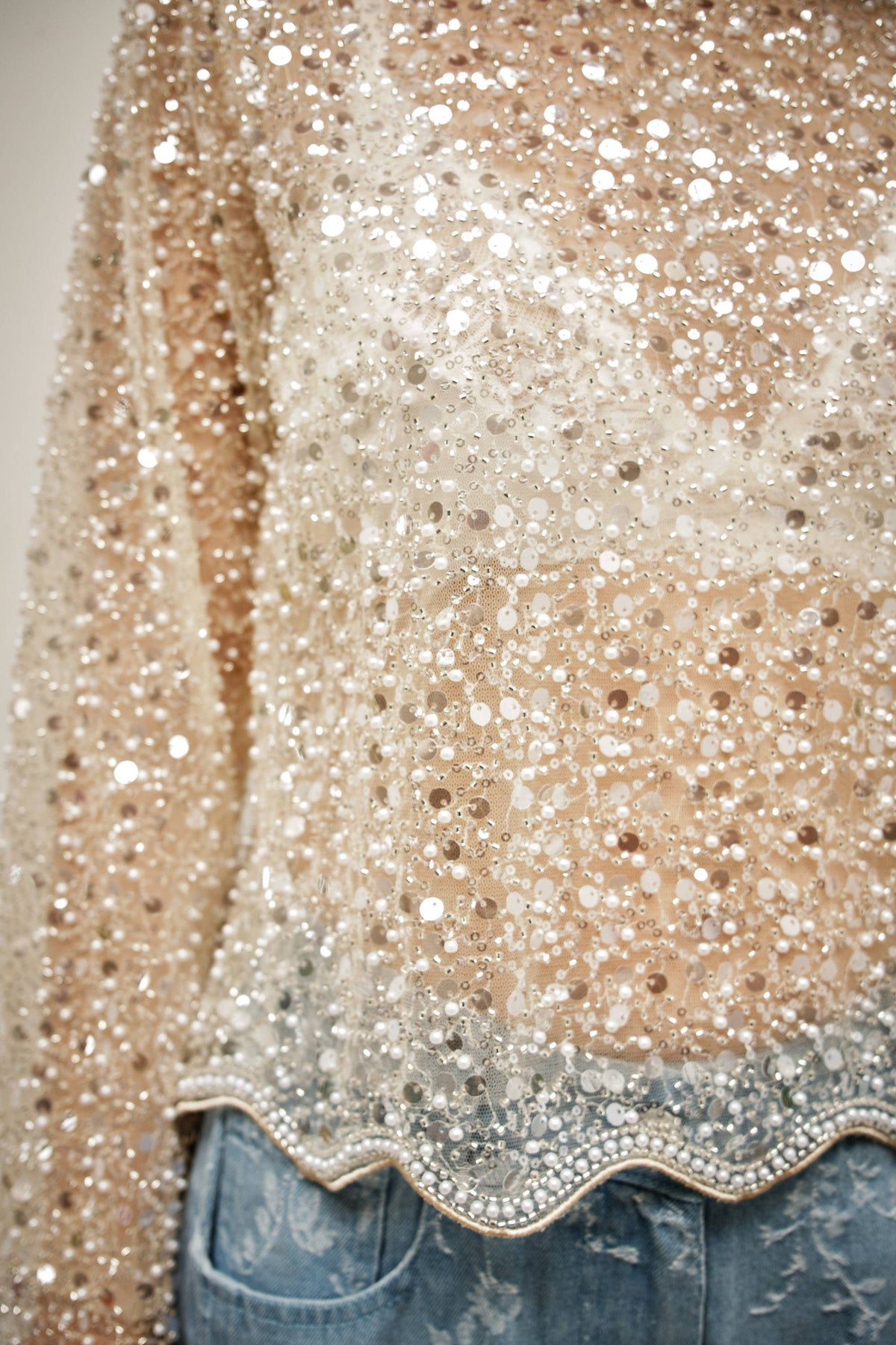 Sequin beads long sleeve top