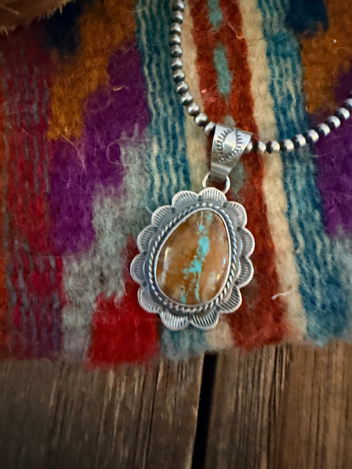 Handcrafted Sterling Silver & Royston Ribbon Turquoise Pendant by David Skeets
