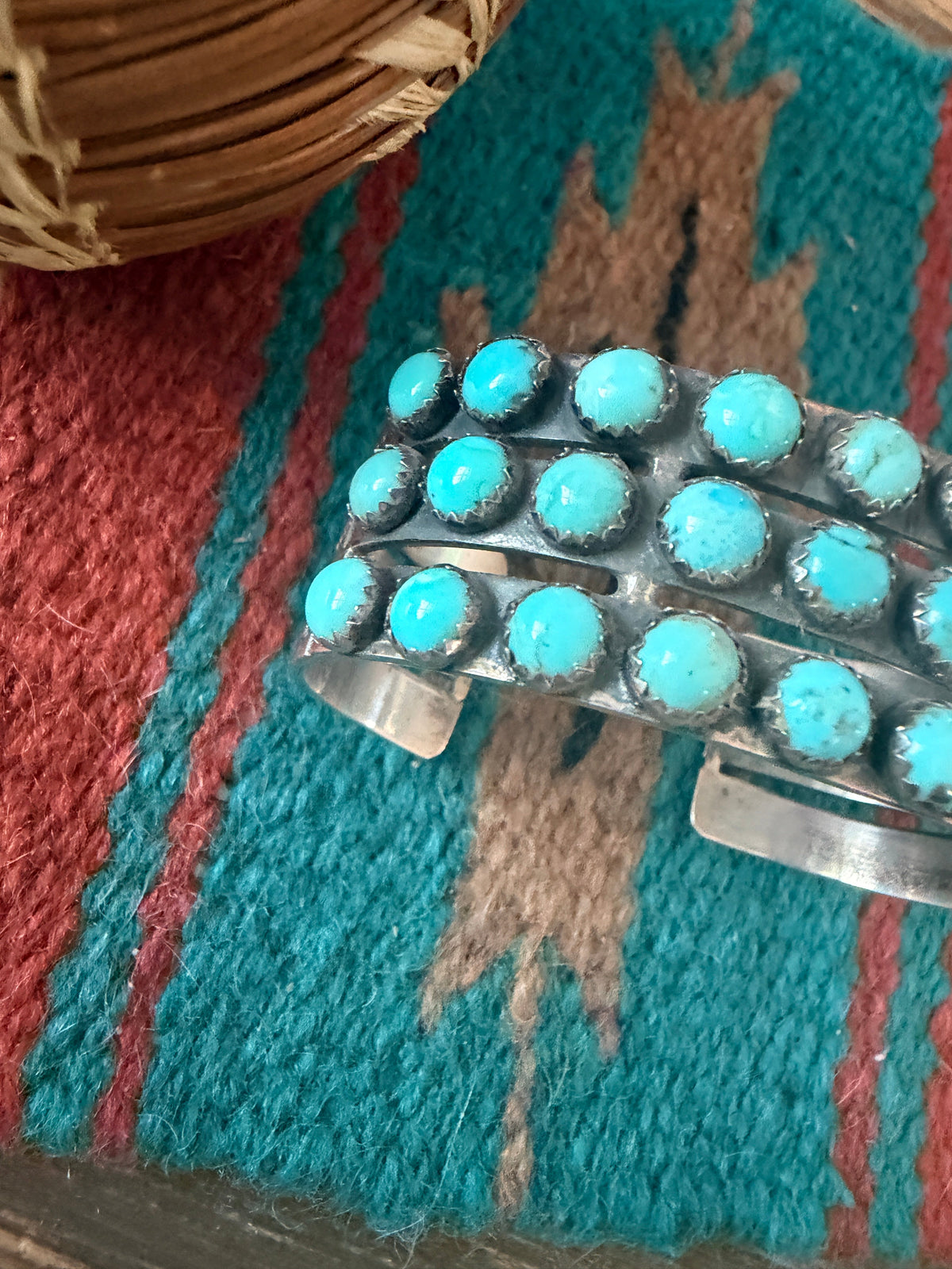 Handcrafted Sterling Silver & Turquoise Cluster Cuff Bracelet by Marcella James