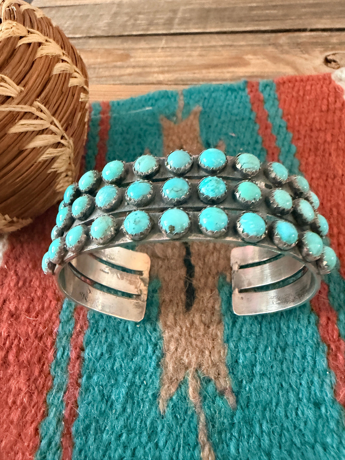 Handcrafted Sterling Silver & Turquoise Cluster Cuff Bracelet by Marcella James