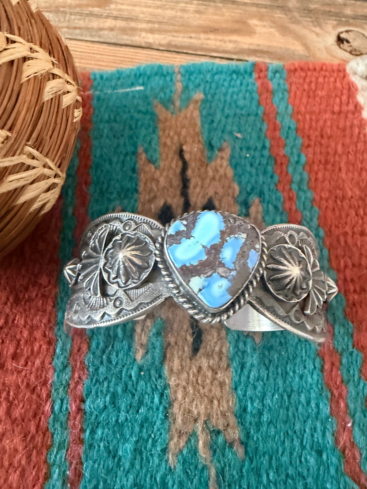 Handcrafted Golden Hills Turquoise & Sterling Silver Cuff Bracelet by Kevin Billah