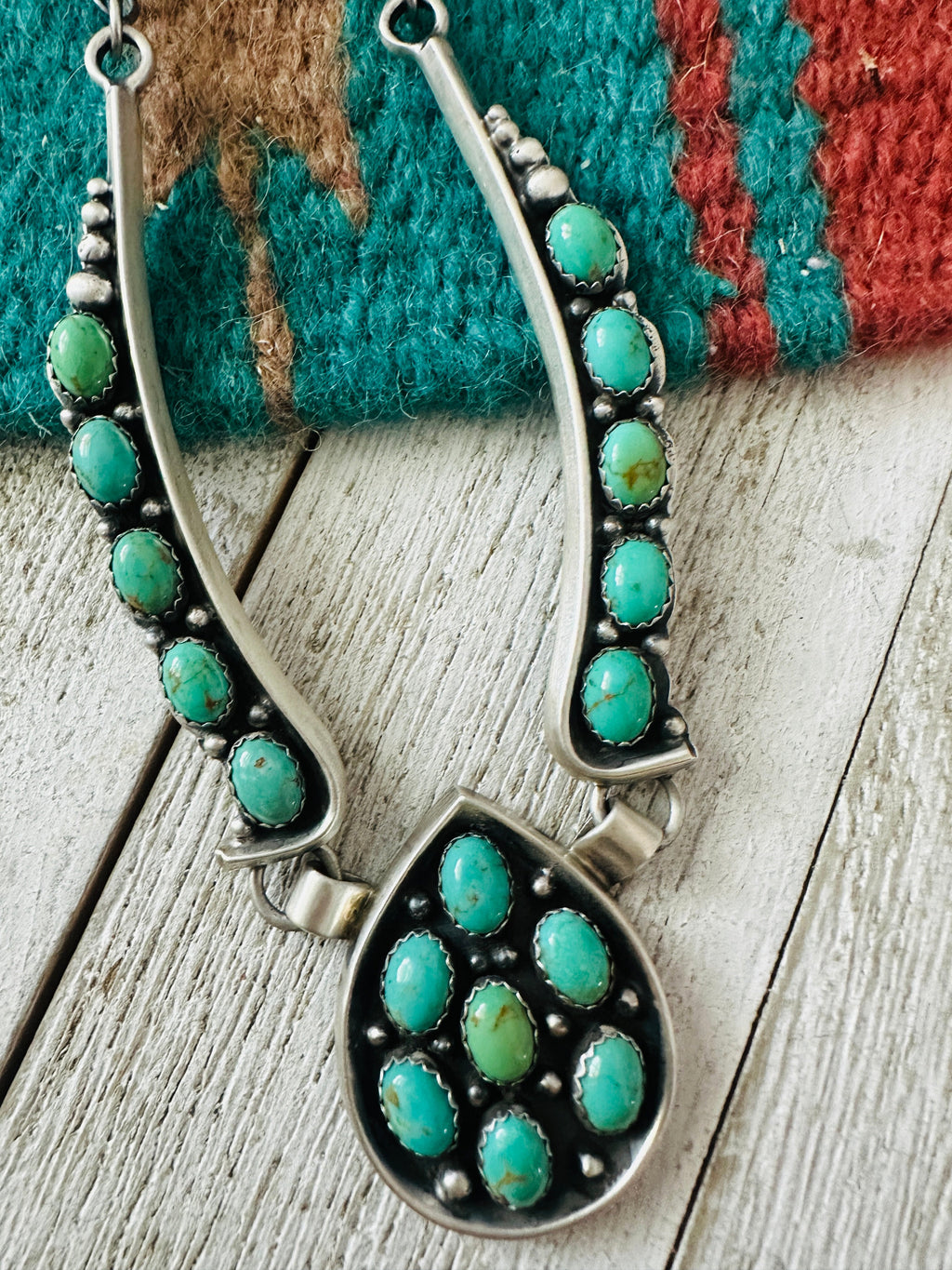 Handcrafted Sterling Silver & Turquoise Cluster Necklace and Earring Set