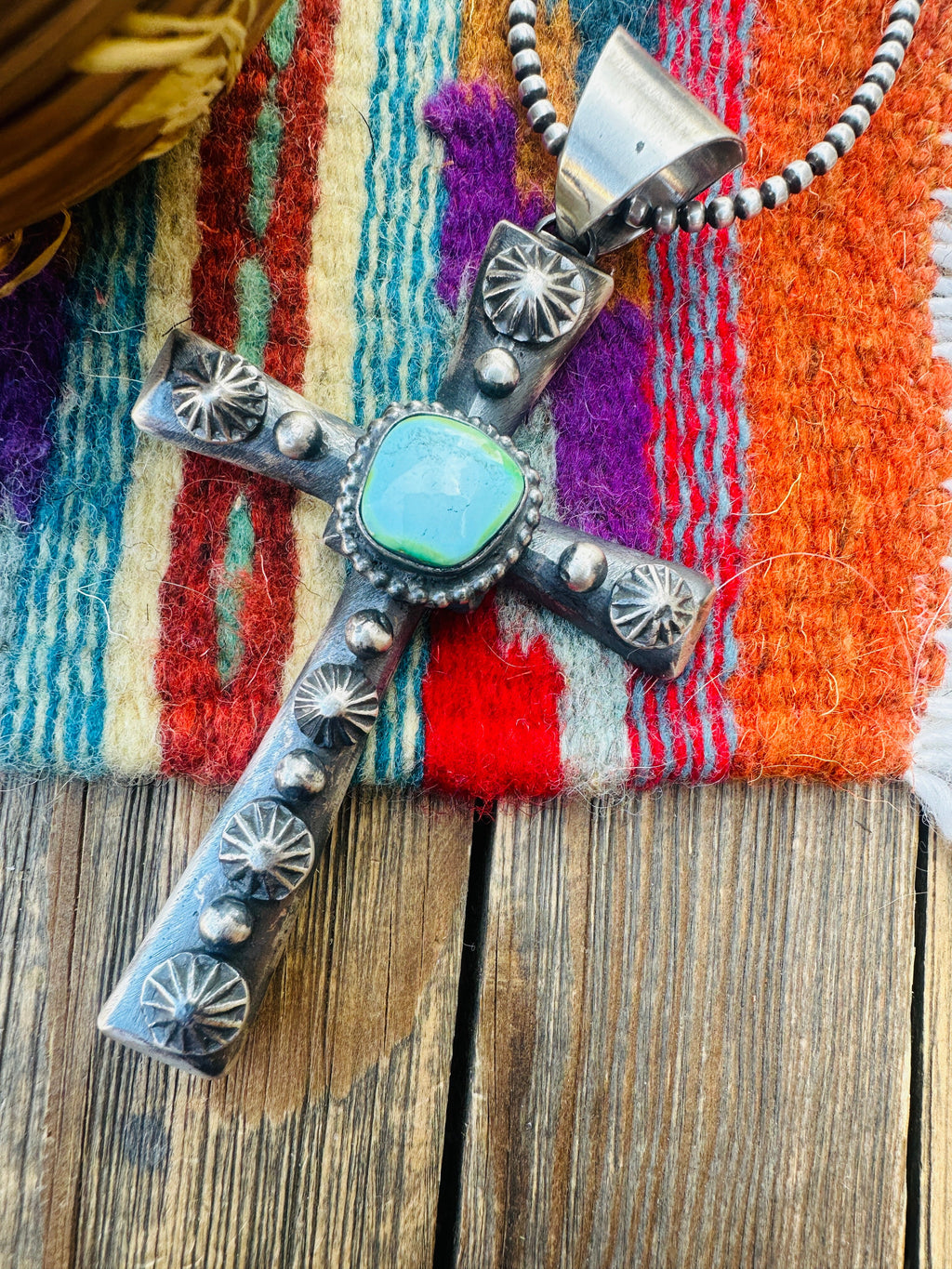 Handcrafted Sonoran Mountain Turquoise & Sterling Silver Cross Pendant by Chimney Butte