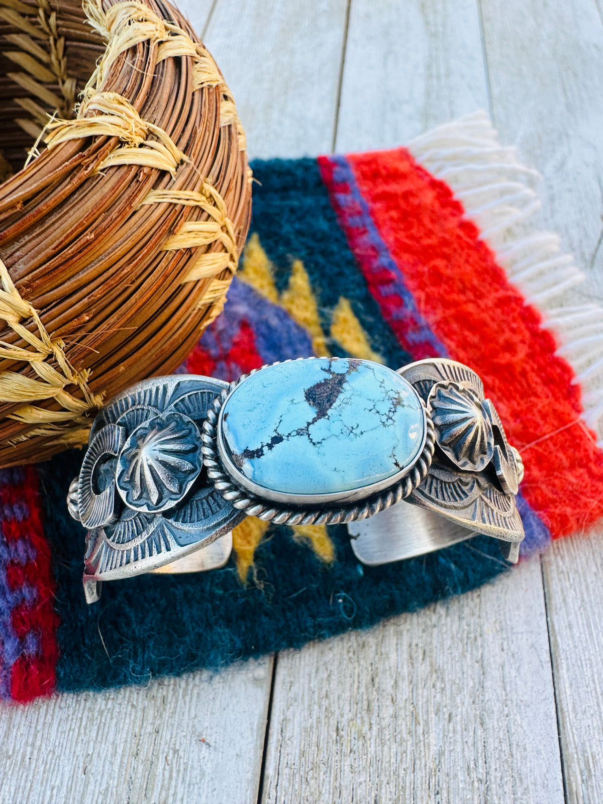 Handcrafted Turquoise & Sterling Silver Cuff Bracelet by Kevin Billah