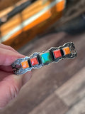 Handcrafted Electric Rainbow Sterling Silver, Sonoran Mountain Turquoise and Spiny Oyster Stacker Cuff Bracelets by Raymond Coriz