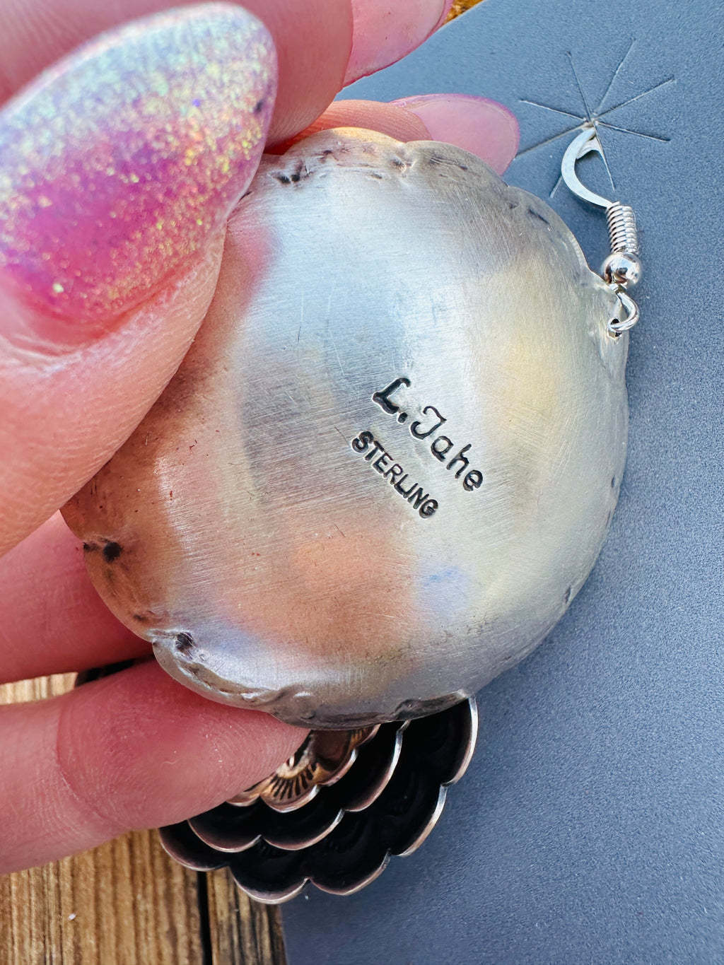 Handcrafted Sterling Silver Concho Dangle Earrings by Leander Tahe