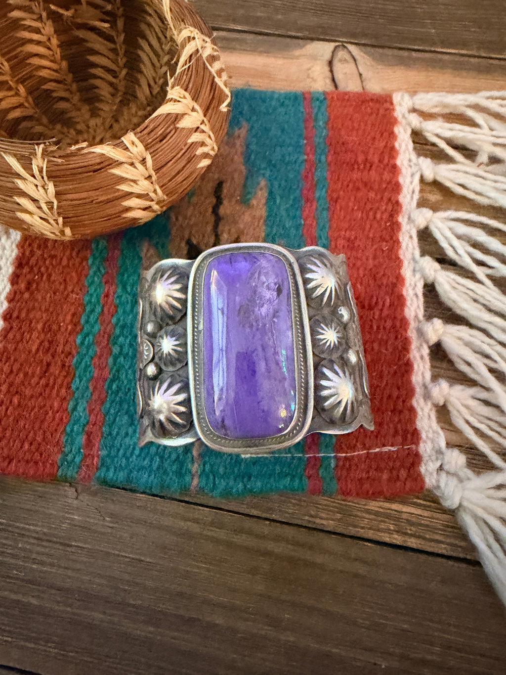 Handcrafted Charoite & Sterling Silver Cuff Bracelet by Chimney Butte