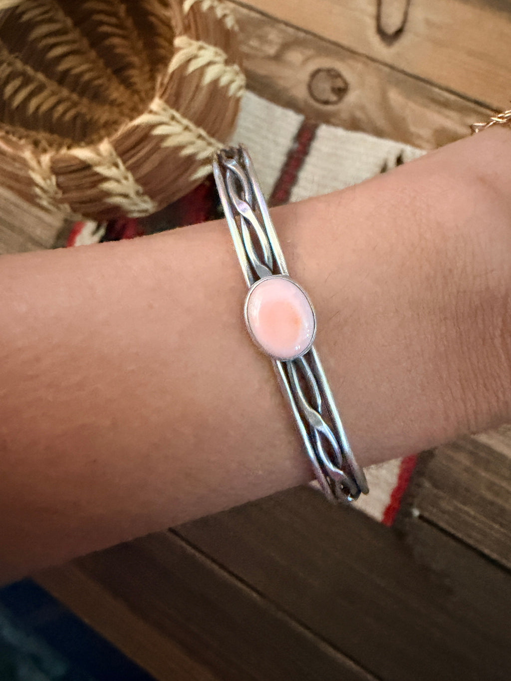 Handcrafted Queen Pink Conch & Sterling Silver Cuff Bracelet