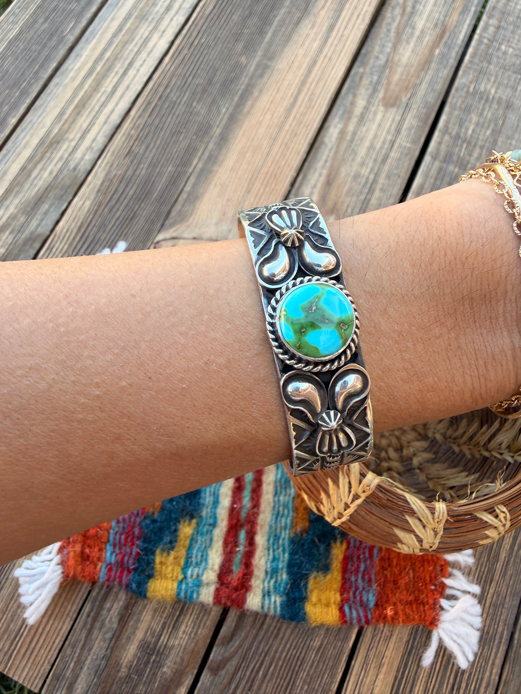 Handcrafted Sonoran Mountain Turquoise & Sterling Silver Cuff Bracelet by Andy Cadman