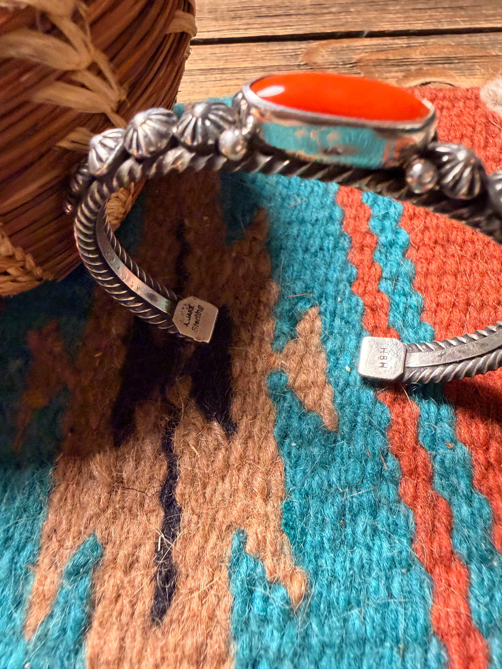 Handcrafted Sterling Silver and Coral Cuff Bracelet by Albert Jake
