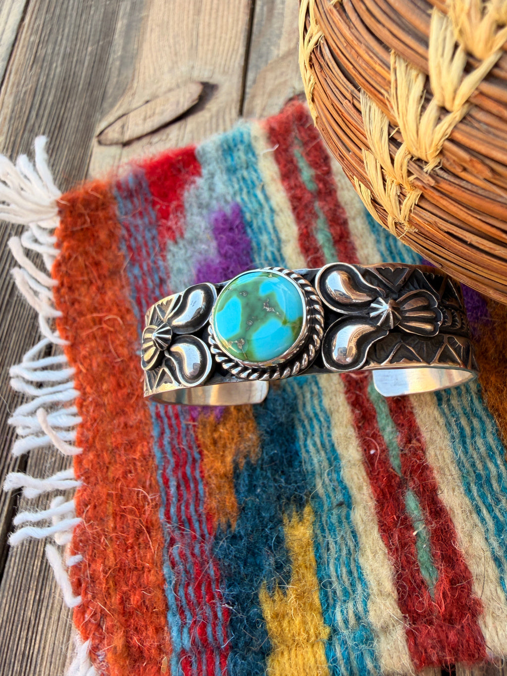 Handcrafted Sonoran Mountain Turquoise & Sterling Silver Cuff Bracelet by Andy Cadman