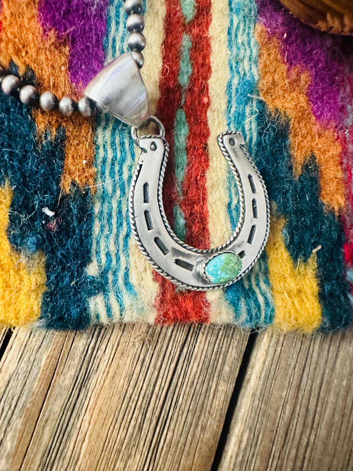 Handcrafted Sterling Silver and Sonoran Mountain Turquoise Horseshoe Pendant