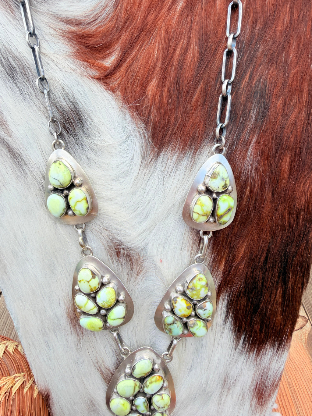 Handcrafted Palomino Turquoise & Sterling Silver Necklace and Earring Set by Charles Johnson