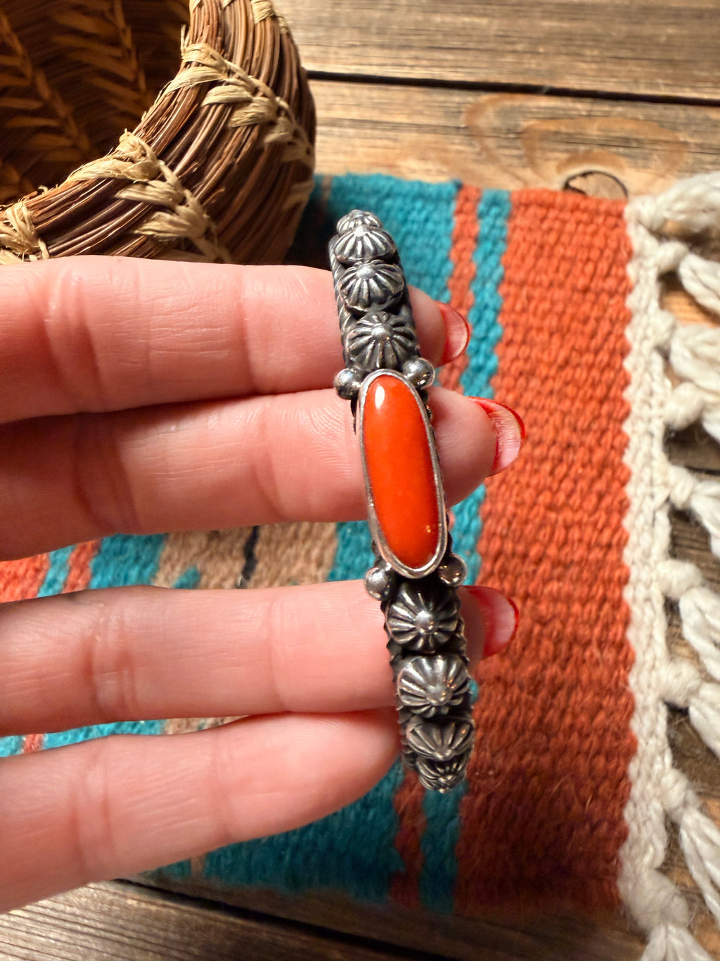 Handcrafted Sterling Silver and Coral Cuff Bracelet by Albert Jake